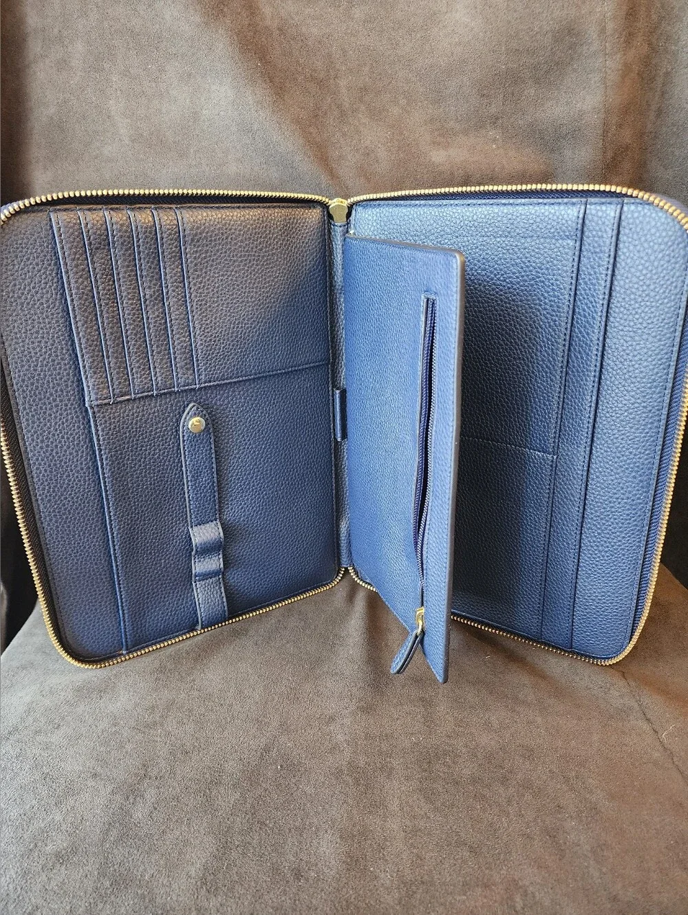Draper James Navy Blue Pebbled Leather 11” iPad Tablet Case Zip Tech Sleeve
